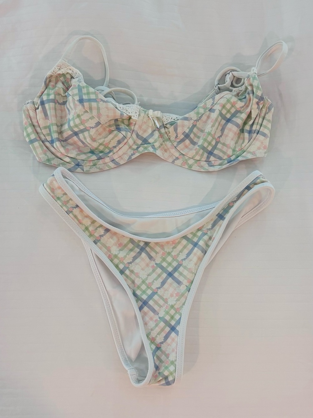 Djerf Avenue Pastel Plaid Bikini Set - Blue, Green, Pink
